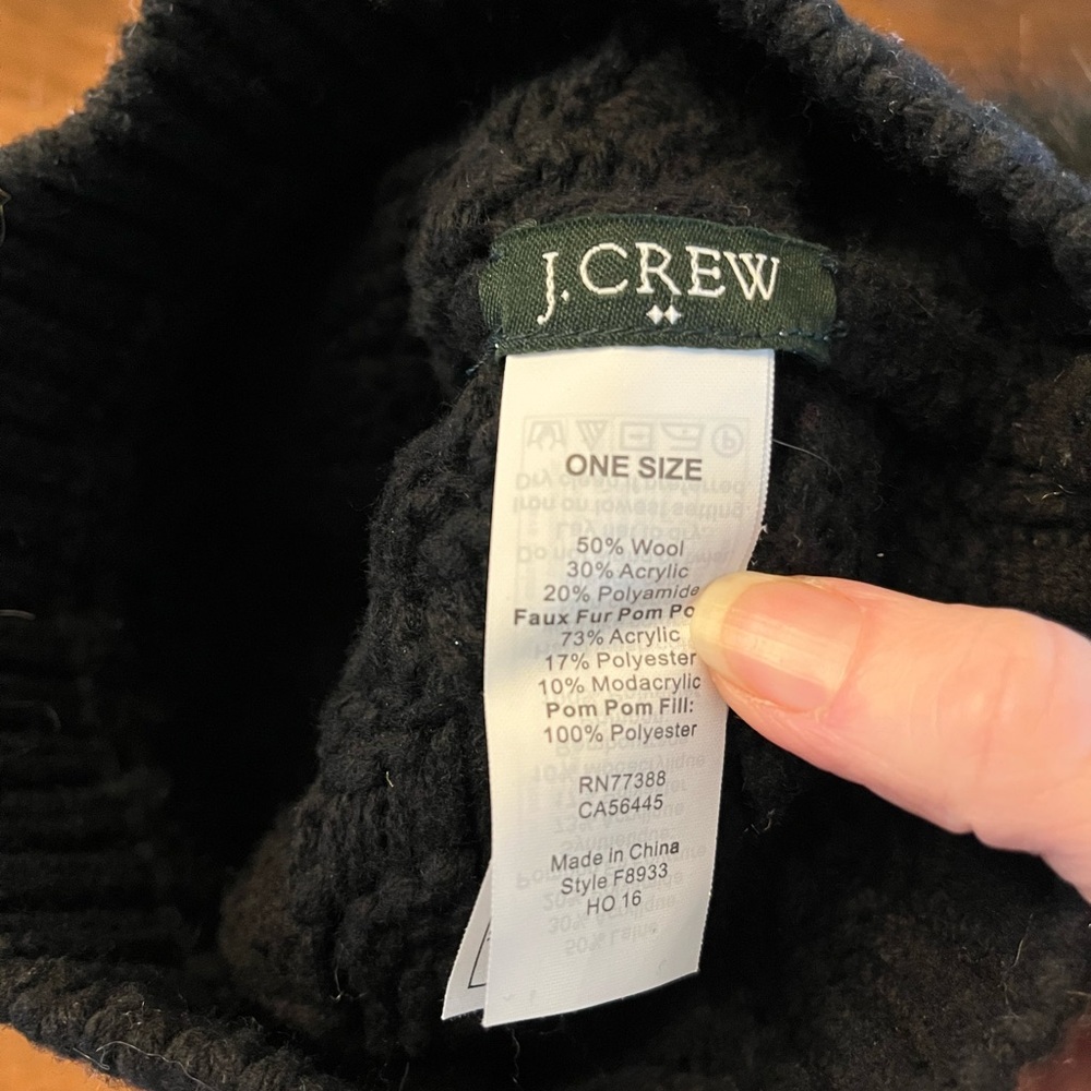 J.Crew Factory Womens Black Pom-Pom Beanie Hat - Picture 3 of 4